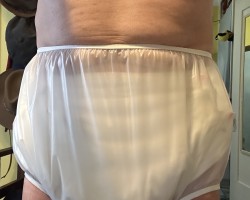 Wet cloth diaper and plastic pants in the morning.