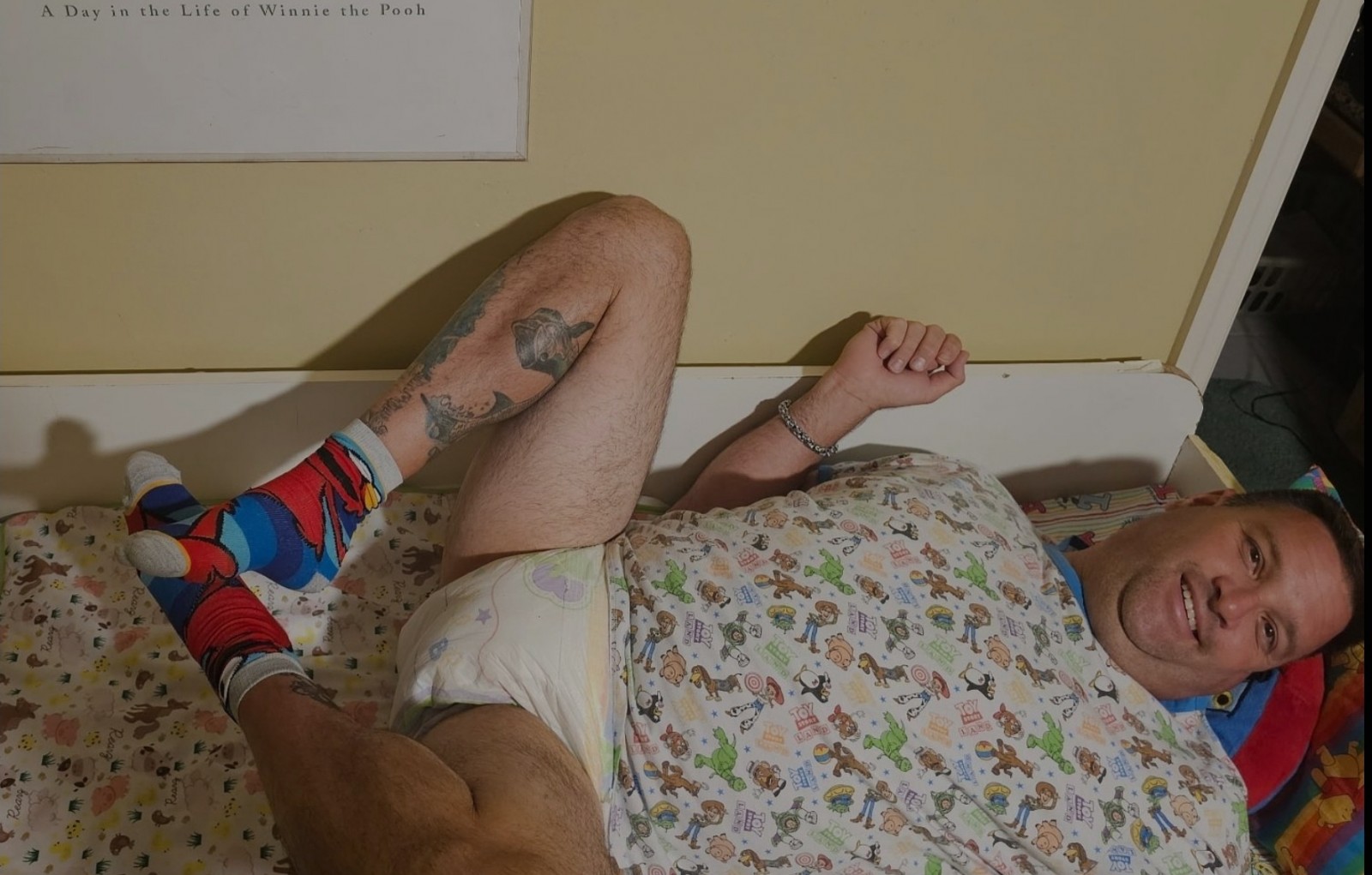 <p>Fresh diaper on</p>