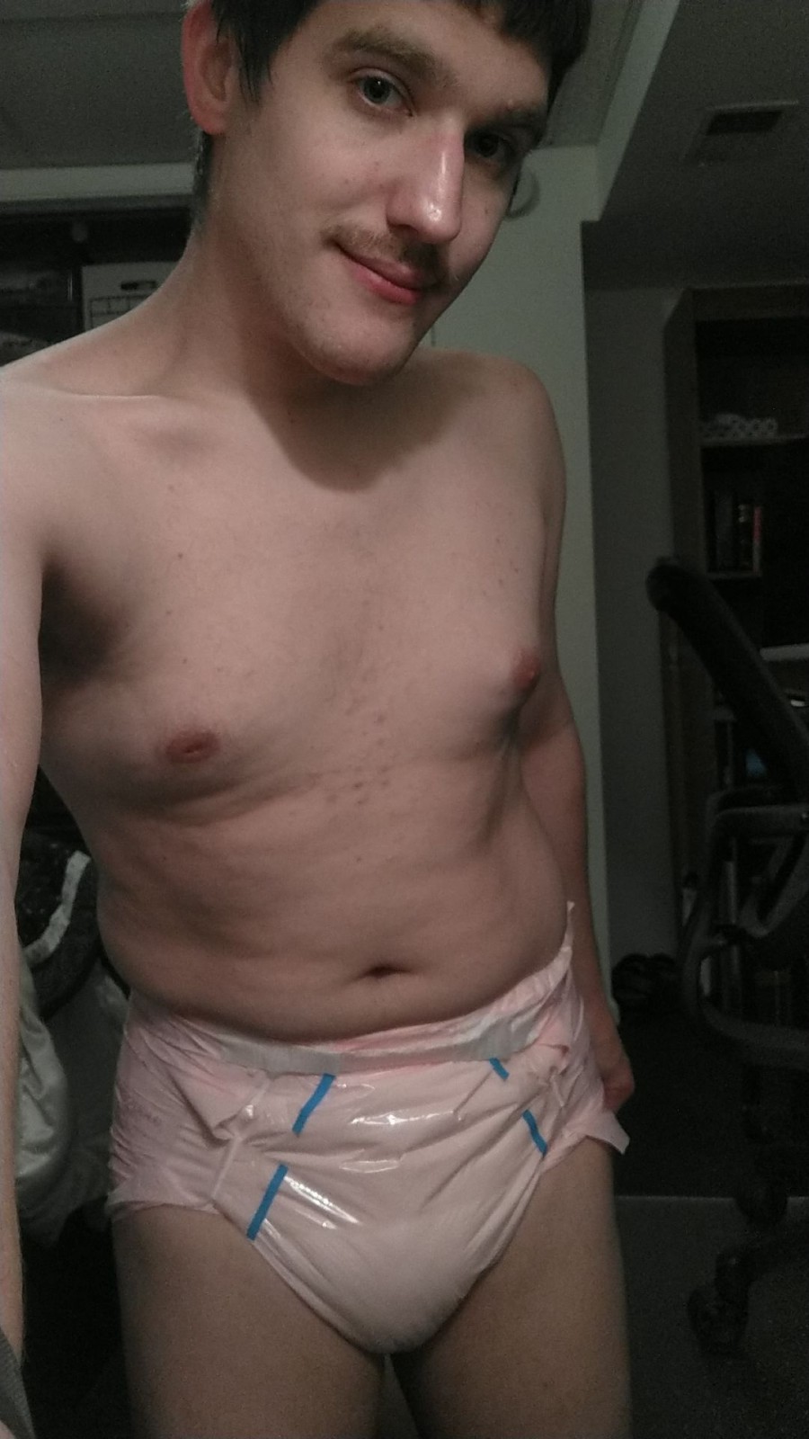 <p>Been hesitant to take pictures, but here's me wearing a comfortable pink Northshore MegaMax diaper. Gifted to @diaperedbutt.</p>