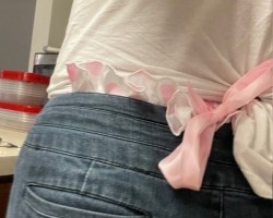 Got a late start on doing laundry and while I'm wearing training panties as shorts, when I leave the apt. I do put on a skirt.  Guess I didn't get it pulled up all the way.  I wonder what the others thought when they saw my ruffles and pretty pink bow.