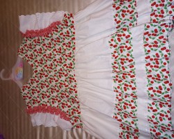 Short Cherry Sparkle dress with sweet red gingham and eyelet lace arm straps.