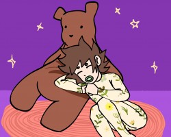 Night time snuggles with giant teddy bear always helps me sleep-
