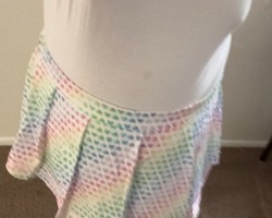 One of my newest outfits. A onsie, skirt combo. I love the rainbow heart pattern.