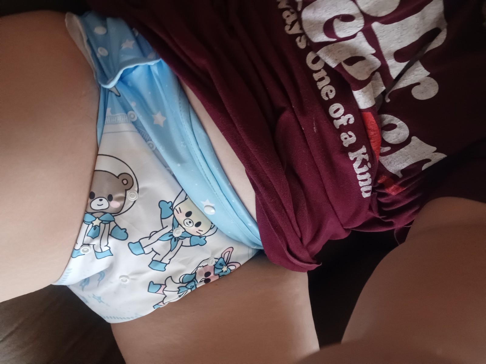 <p>My diaper cover :3 I love it so much. I've got such a soaked diapee underneath this</p>