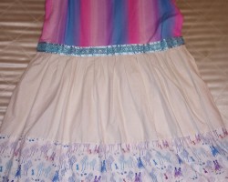 Full length picture of my Sparkly Frozen themed dress. Super cute custom dress I made for Pride. The white fabric is Sparkly.