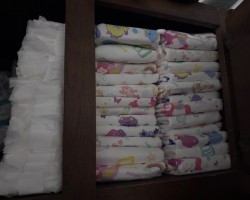 My latest delivery of diapers included three different prints.  Have them put up in random order to keep things fresh.  Being diapered doesn't need to be boring.