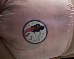 Put on my pink ruffle butt plastic panties on to keep my diaper in place when it gets wet. Even used the sticker that came with the diaper.