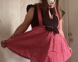 Got some time alone and decided to wear my faux Minnie Mouse outfit.
