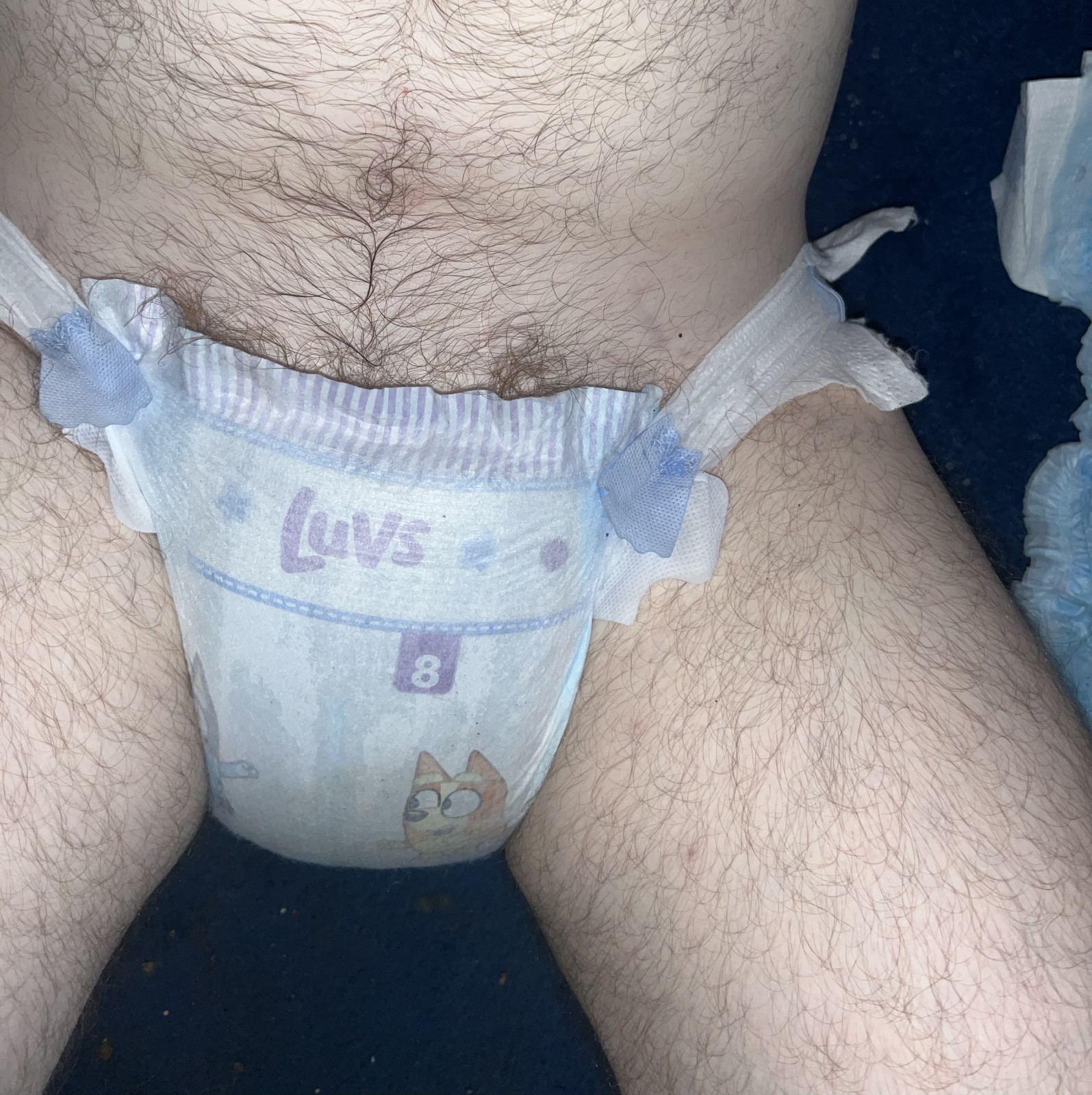 <p>About to get a huge waterlogged diaper changed so I can get right back in the water.</p>