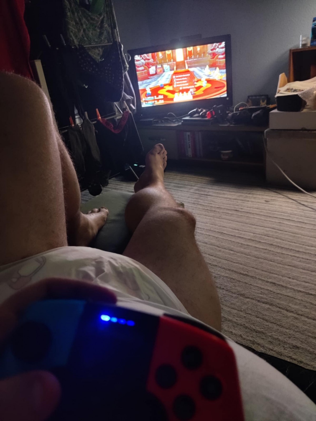 <p>Thick diaper, plastic pants and Mario. What a great evening</p>